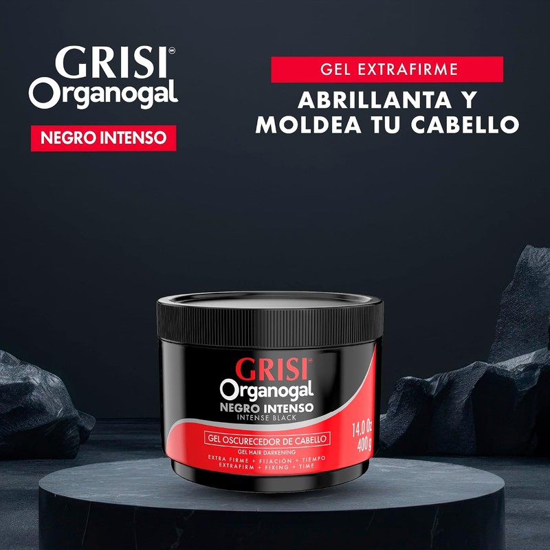 Organogal Grisi, Gel Extra Firme Negro Intenso, 400 gramos (Paquete