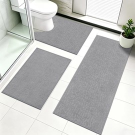 Pauwer Bathroom Rugs Sets 3 Piece, Ultra Thin Bath Mat Set, Light Grey