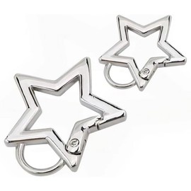 2 Pcs Silver Cute Carabiner, Star Carabiner, Stainless Steel Keychain Clip Carabiner Snap Hook Holder Star Carabiner Hook Clip Key Holder Clip for Keys and Wallet with Key Chain Rings Accessories