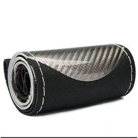 Steering Wheel Cover, Carbon Style, Braided Type, Leather, For Standard Cars, Light Vehicles, 15.0 inches (38 cm), Breathable, Steering Cover Parts, Interior Custom Thread, Dress Up Accessories