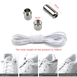 6 Pairs of Laces Without Tying with Quick Release Elastic Shoelaces with Metal Capsule Loopless Shoe Laces with Capsules Metal Clasp Rubber Shoe Laces No Tie Shoelaces for Sports, Children, Black +