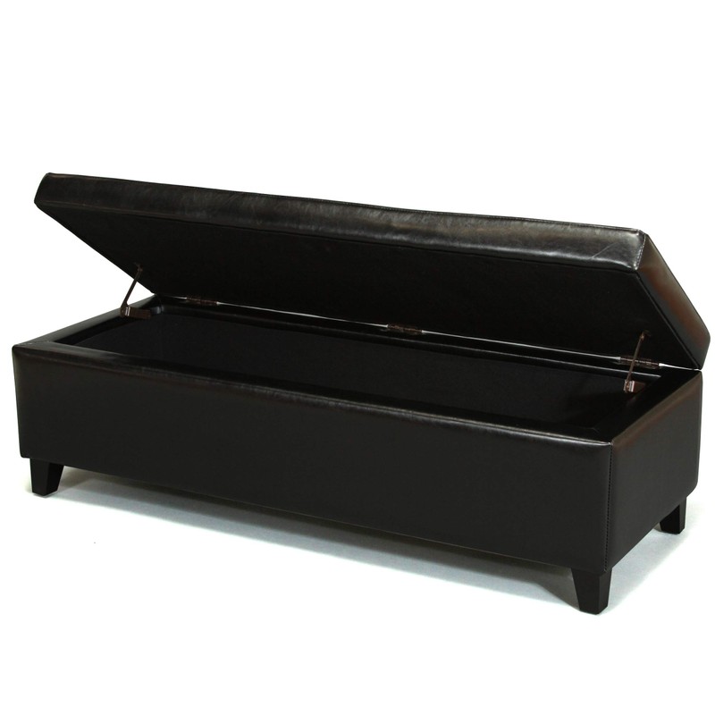 Stratford Black Leather Storage Ottoman