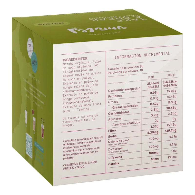 Matcha en Polvo UNRULED FOODS con Hongos Adaptógenos Pack 10