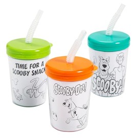 Fun Express 3 3/4" 6 oz. Color Your Own Scooby-Doo! Cups with Lids & Straws - 12 Pc.