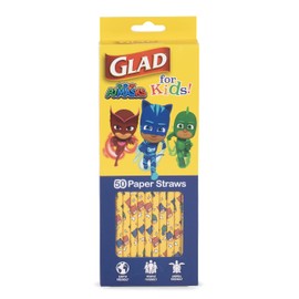 Glad for Kids PJ Masks Paper Straws, 50 Count | Paper Straws With Fun Design for Kids | Heavy Duty Biodegradable Paper Straws | Compostable Paper Straws, Yellow