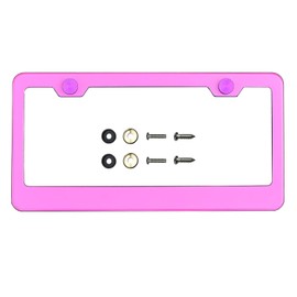 FAIPART License Plate Frame Flat Pink Powder Coated Universal Fit Aluminum Screw On Cap Cover, T304 Stainless Steel, Rust Proof Weather Proof Stainless Steel Screws (Qty: 1 Frame)