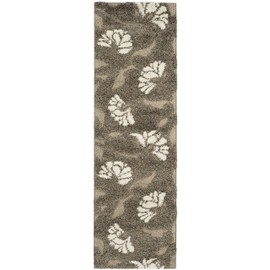 SAFAVIEH Florida Shag Collection SG459 Floral Non-Shedding Living Room Bedroom Dining Room Entryway Plush 1.2-inch Thick Runner, 2'3" x 7' , Smoke / Beige