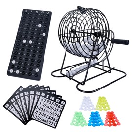 GOTHINK Bingo Game Set for Adults and Kids - Included 8" Metal Wheel Cage, 75 Calling Balls, Master Board, 18 Bingo Cards & 150 Colored Chips, Great for Fun Family Game Night, Large Groups, Parties