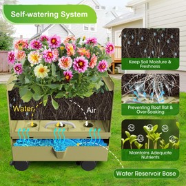 Raised Garden Bed Planter Box with Trellis, 71" Self-Watering Tomato Planter with Wheels for Climbing Vegetable and Plants, Tomato Cage Planters for Indoor Outdoor Patio Greenhouse Gardening (1Pack)