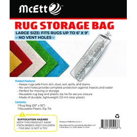 Rug Storage Bag and Zip Tie - No Vent Holes - Large Size Fits Rugs up to 180 x 270cm - Protects Rolled Rugs for Moving or Storage