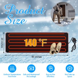 Baquler Heated Snow Melting Mats Heated Sidewalk Mats for Ice and Snow Outdoor Non Slip Rubber Heating Entrance with Plug Power Cord for Roof Walkway Winter(Reflective Strip,20 x 60 Inch)