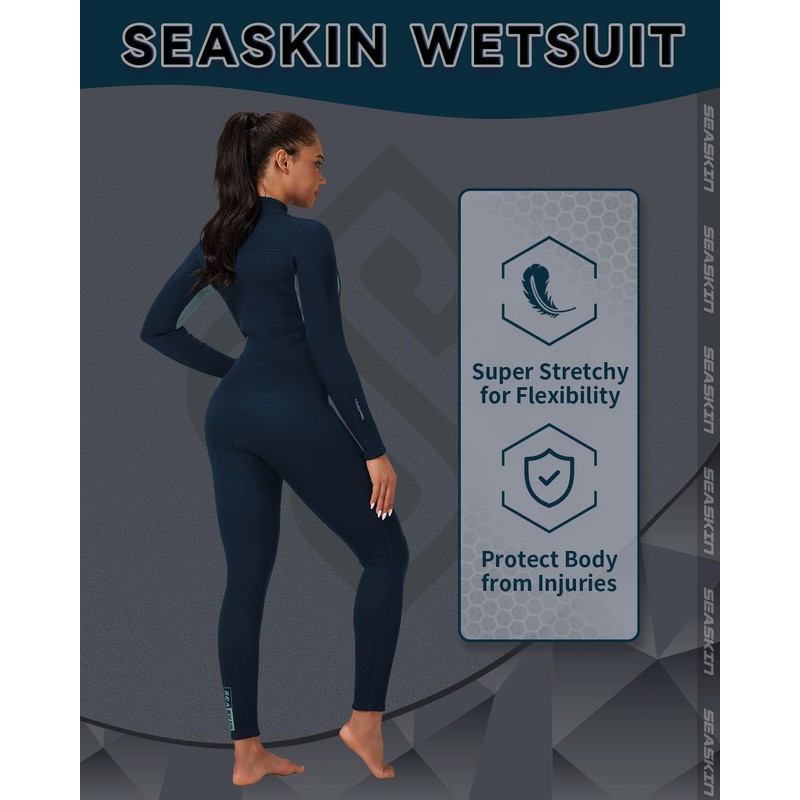 Seaskin Womens Wetsuit 3mm Neoprene Full Body Front Zip Diving