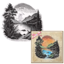 ALIBBON Tree Lake Mountain Clear Stamps for Card Making and Photo Album Decorations, Natural Scenery Background Transparent Silicone Stamps Rubber Seal Stamps for Crafts Journal DIY Scrapbooking