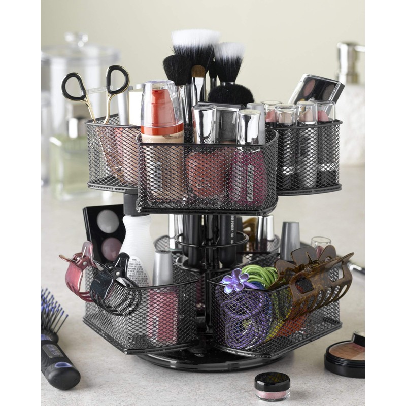 Nifty 2-Tier Cosmetic Organizing Carousel - Silver Powder Coat Finish,