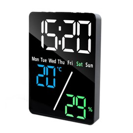 Lancoon Muti-Function Digital Alarm Clock with Temperature Humidity Date Small Adjustable Brightness Charging Port 12/24 Hour for Bedside Living Room Office Desk