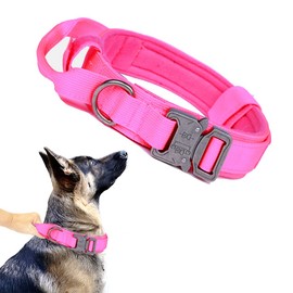 Xqpetlihai Tactical Dog Collar Adjustable Military Nylon Dog Collar with Control Handle and Heavy Duty Metal Buckle for Medium and Large Dogs (Pink,M)