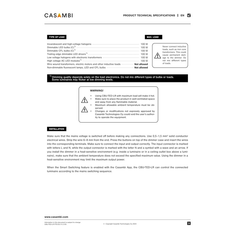 LLS Casambi CBU-TED-LR | Bluetooth-controlled trailing edge dimmer, white