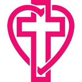 ANGDEST Cross and Heart (Pink) (Set of 2) Premium Waterproof Vinyl Decal Stickers for Laptop Phone Accessory Helmet Car Window Bumper Mug Tuber Cup Door Wall Decoration