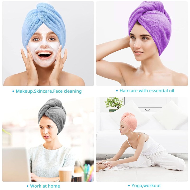 OWLMATE Pack of 4 Microfibre Hair Towels, Microfibre Towels, Hair