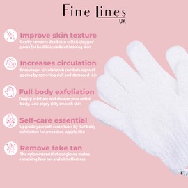 Fine Lines - Exfoliating Shower Gloves, White | Exfoliating Glove for Bath scrub, Dead Skin Remover | Exfoliating mitt | Body Scrub Gloves with Hanging Hoops | Protected Design