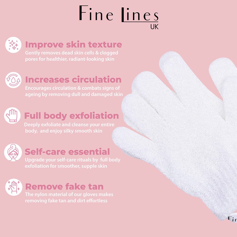Fine Lines - Exfoliating Shower Gloves, White | Exfoliating Glove
