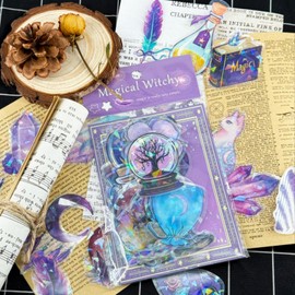 50PCS Witchy Stickers, Transparent Holographic Fantasy Journaling Stickers for Scrapbooking, Water Bottle, Clear Mystical Aesthetic Decals for Adults,Kids