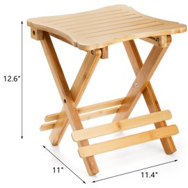 ZEAYEA 12 Inch Bamboo Folding Step Stool, Portable Shower Foot Rest Stool Bath Chair for Leg Shaving, Spa, Sauna, Collapsible Fishing Stool for Outdoor Fishing Camping, Fully Assembled