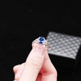 Uloveido Created Blue Sapphire Engagement Princess Diana Kate Middleton 925 Sterling Silver Ring for Women FJ043