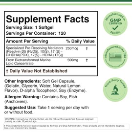 SPM Max (Specialized Pro-Resolving Mediators) 120 Softgels, 500mg (Only Product Standardized and Third Party Tested to Contain Active SPMs, Check The Supplement Fact Panel) by Double Wood