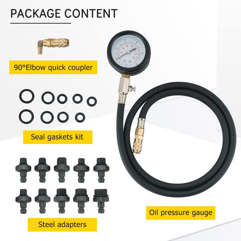 Acymner Oil Pressure Tester Kit | 0-140 PSI Engine Cylinder