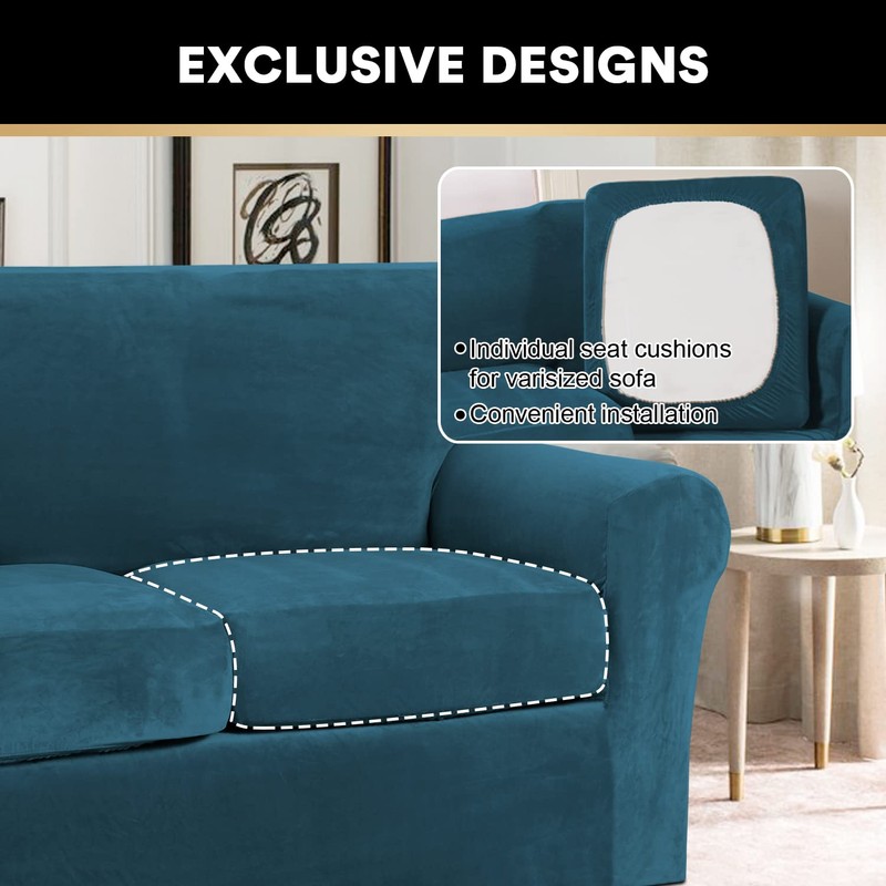 PrinceDeco Velvet Couch Cover Loveseat Covers for 2 Cushion Couch