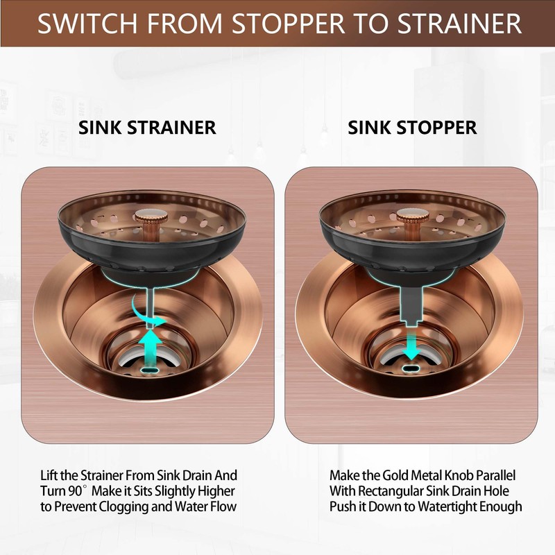 EXAKEY Kitchen Sink Drain Copper 3-1/2 Inch Stainless Steel Kitchen