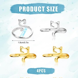 Pack of 4 Crochet Rings, Cat Shaped Adjustable Knitting Loop Rings, Metal Open Yarn Guide, Finger Holder, Yarn Tension Rings, Knitted Thimble Accessories for Faster Knitting (Gold, Silver)
