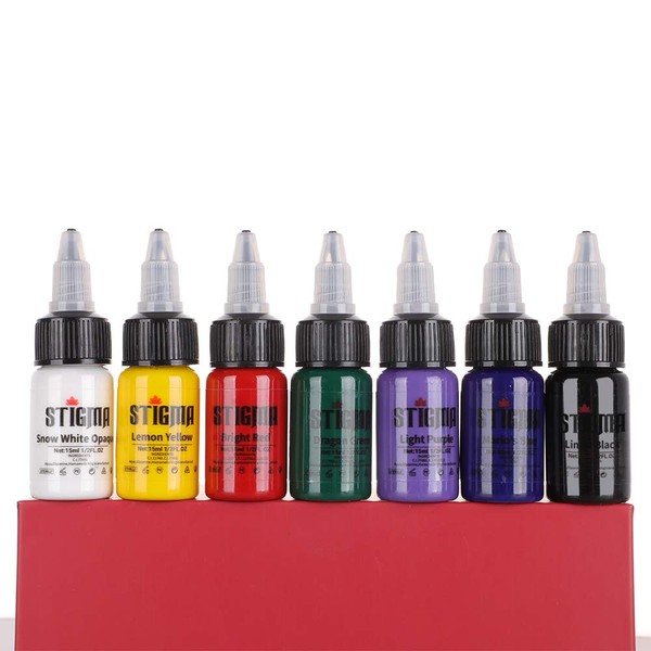 STIGMA Professional Tattoo Ink Color Set 7 Colors with 15 ml 1/2oz per Bottle Tattoo Ink Set for Tattoo Artist and Beginners Tattoo Supplies TI4003-15-7
