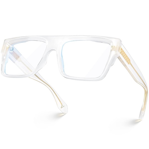 VISOONE - anteojos cuadradas con bloqueo de luz azul con borde completo, diseño de computadora, multicolor para anteojos, para mujeres, hombres, ALBA, Alyssum White, Large