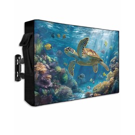 DOME-SPACE Modern Ocean Tropical Turtle Coral Outdoor TV Cover for Outside Flat Screen Televisions, Underwater Animal Weatherproof TV Screen Protector with Zipper for 30 to 32 Inch Screens