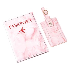 RT Set Faux Leather Passport Cover and Suitcase Tag, Suitcase Tag Air Travel, Passport Cover with Suitcase Pendant, Credit Cards, ID Cards, Travel Documents, Holiday Gadget, Passport Case