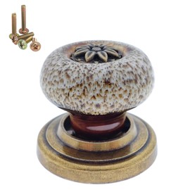 Wannianmu 5 Pack Retro Ceramic Knobs, Vintage Dresser Leopard Kitchen Petal Cabinet Pulls Rustic Zinc Alloy Base Backplate Cupboard Wardrobe Drawer Door Handles (Leopard Print -White)