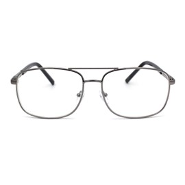 Classic Mens Spring Hinge Rectangle Officer Style Metal Rim Powered Reading Glasses +1.25 Silver