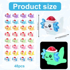 48pcs Christmas Miniature Axolotl Ornament, Mini Axolotl Resin Charms Little Axolotl Tiny Animals Ornament Toy for Jewelry Making Garden Landscape Dollhouse Decorations (Solid Color + Luminous)