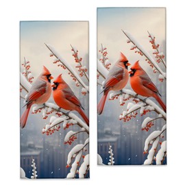 Turamurra Cardinal Hand Towels - 2 Pack, 14.5" X 28", Soft Microfiber Polyester Bath Towel Set with Winter Cardinal Bird, for Bathroom Kitchen Spa Hotel Decor Gifts for Women