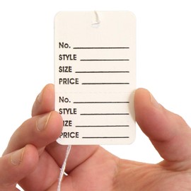 XpressTags (Pack of 1000) 2.875 x 1.75 inch Perforated Garment Tags with Pre-Attached String and Stub (Size - 6), String, 12 Point Cardstock, White