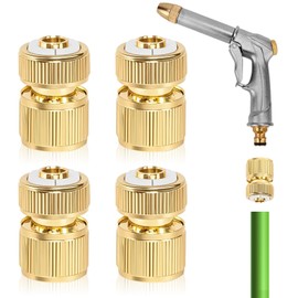 YGKYMVW Hose Connector, 1/2 Inch Brass, 4 Pieces Quick Hose End Connector, Garden Hose, Hose Coupling, Brass Nozzle Connect Kit for Kitchen, Garden, Outdoor Hose, Pipe Tool
