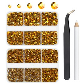 qiipii 3060PCS Bright Gold Resin Flatback Rhinestones for Tumblers Crafts Clear Golden Flatback Jelly Rhinestone 2mm 3mm 4mm 5mm 6mm Non-Hotfix Golden Gems Stones for Tumblers Mugs Bottles DIY Crafts