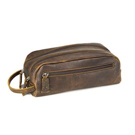 Osgoode Marley Distressed Leather Double Zip Travel Toiletry Kit - Distressed