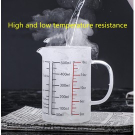 ZNZNANG Multi-Function Glass Measuring Cup, V-Shaped Spout and Three Scales, with Handle and Bamboo Lid Glass Beaker for Kitchen or Restaurant (400ml)