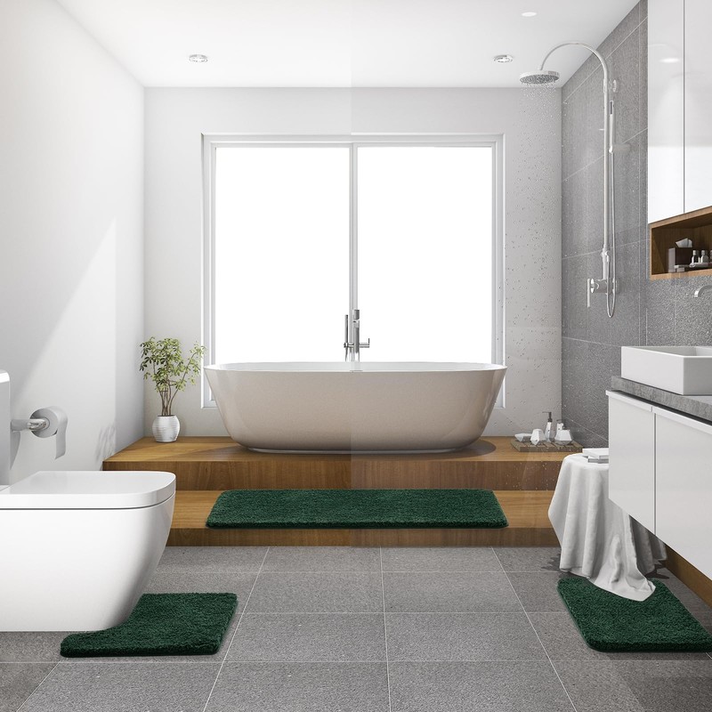MIULEE Christmas Dark Green 3 Pieces Bathroom Rugs and Mats