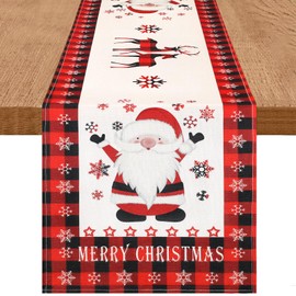 DecorMommt Table Runner Christmas Red, Christmas Table Runner Modern 40 x 140 cm, Christmas Table Runner New Year's Eve, for Decorating Kitchen Living Room Table (Tartan Ren Snow)