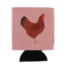Caroline's Treasures BB7843CC New Hampshire Red Chicken Pink Check Can or Bottle Hugger Cooler Washable Drink Sleeve Collapsible Beverage Insulated Holder, Can Hugger, Multicolor