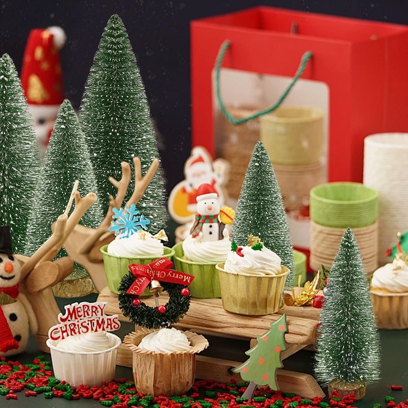 Fuyuleyo 6Pcs Mini Christmas Tree Bottle Brush Trees, Miniature Snow
